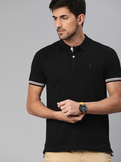 

Indian Terrain Men Black Solid Polo Collar T-shirt