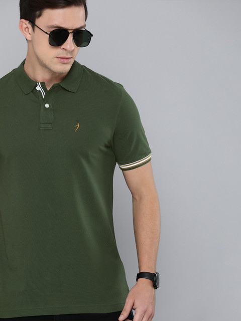 

Indian Terrain Men Green Stretch Fit Solid Polo Collar T-shirt