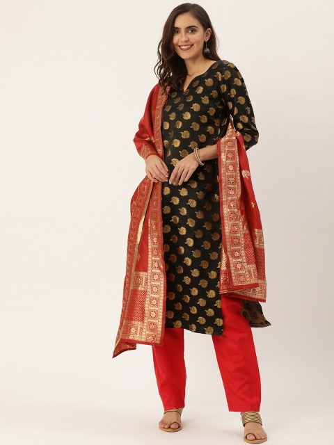 

Kvsfab Black & Red Woven Design Unstitched Dress Material