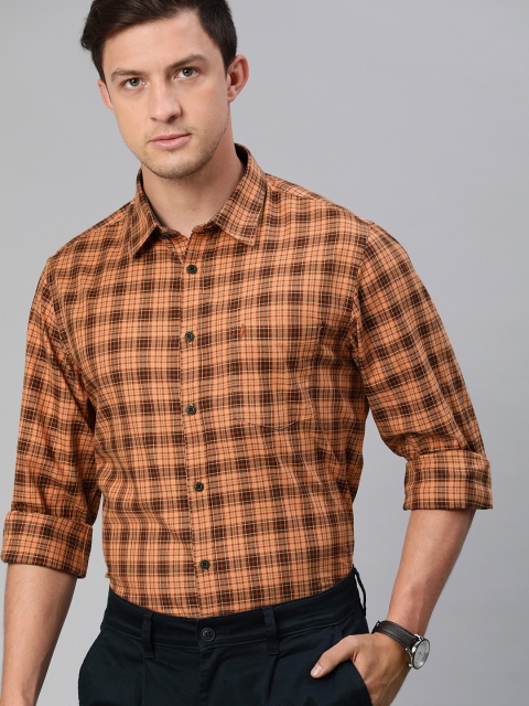 

Indian Terrain Men Orange & Black Slim Fit Checked Smart Casual Shirt