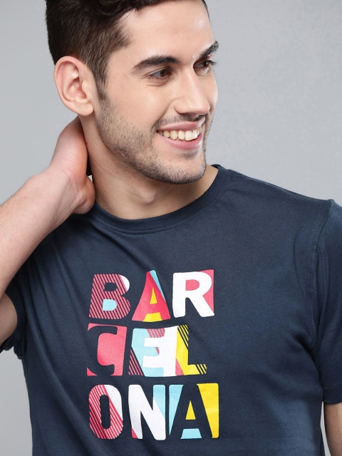 

Mast & Harbour Men Navy Blue Printed Pure Cotton Round Neck T-shirt