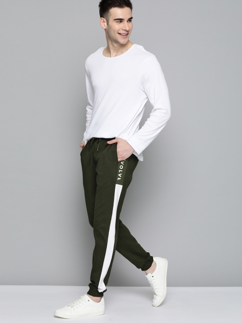 

Mast & Harbour Men Olive Green Solid Pure Cotton Joggers