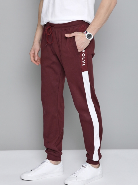 

Mast & Harbour Men Burgundy Solid Pure Cotton Joggers