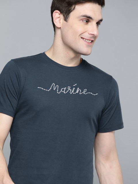 

Mast Harbour Men Navy Blue Solid Round Neck Pure Cotton T-shirt