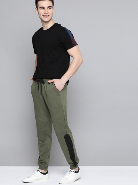 

Mast & Harbour Men Olive Green Pure Cotton Straight Fit Solid Joggers