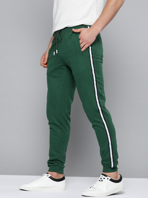 

Mast & Harbour Men Green Solid Cotton Joggers with Side Stripe Details