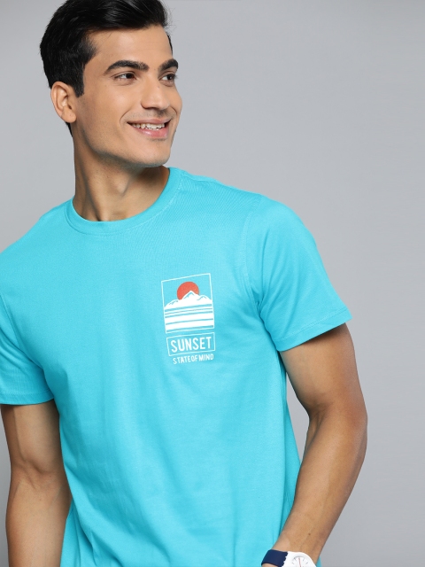 

Mast & Harbour Men Blue Solid Round Neck Pure Cotton T-shirt
