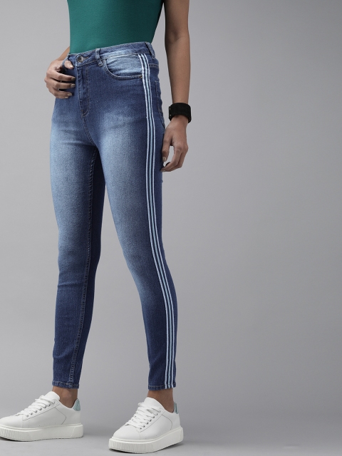 

Roadster Women Blue Super Skinny Fit High-Rise Stretchable Jeans With Side Stripes