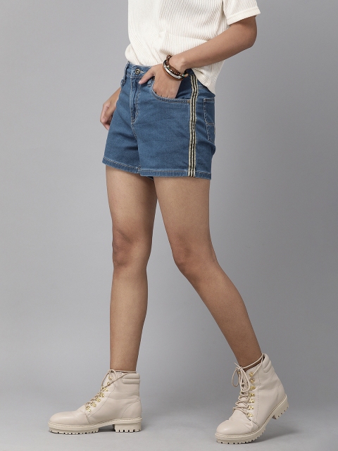 

The Roadster Lifestyle Co Women Blue Solid Regular Fit Denim Shorts