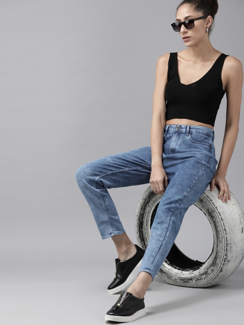 

The Roadster Lifestyle Co Women Blue Boyfriend Fit High-Rise Stretchable Jeans