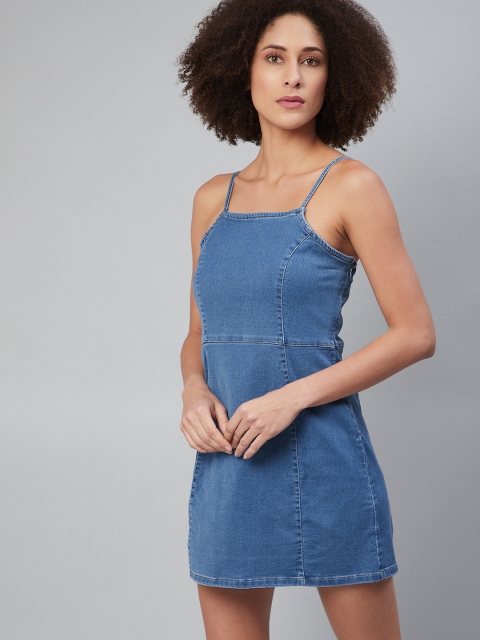 

Roadster Blue Solid Denim Comfort A-Line Dress