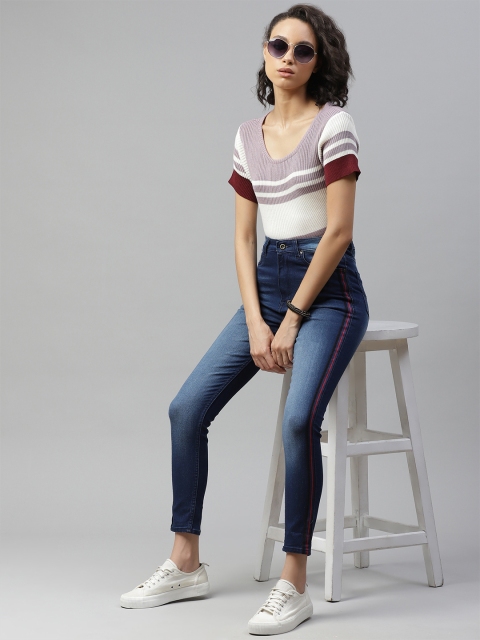 

Roadster Women Navy Blue Super Skinny Fit High-Rise Light Fade Stretchable Jeans