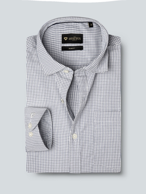 

INVICTUS Men Easy Care White & Navy Blue Checked Formal Shirt