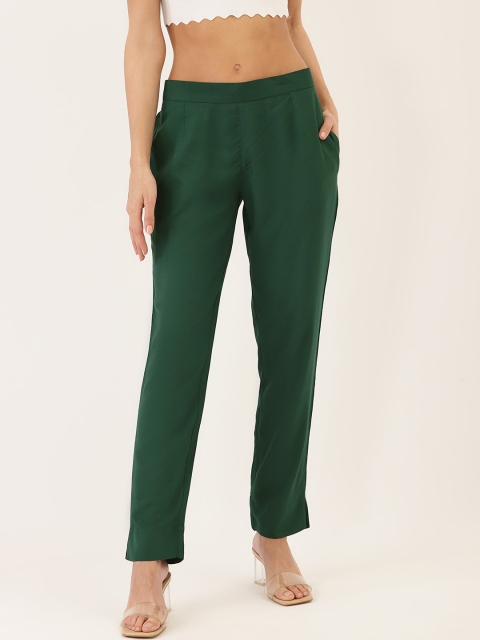 

Cottinfab Women Green Straight Fit Solid Regular Trousers