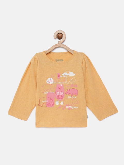 

SoLittle Girls Orange Printed Round Neck T-shirt