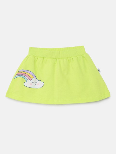 

SoLittle Girls Lime Green Pure Cotton Printed A-line Skirt