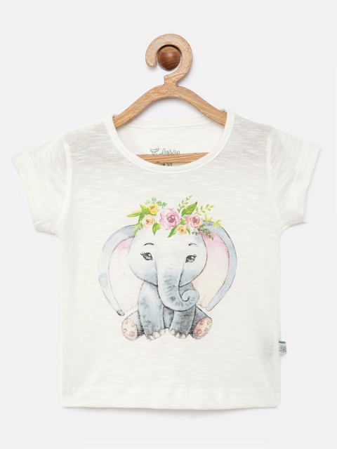 

SoLittle Girls White Printed Round Neck CottonT-shirt