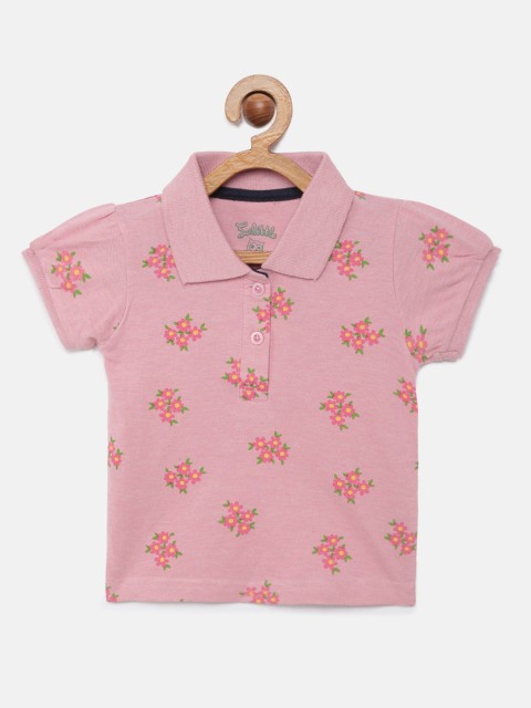 

SoLittle Girls Pink Printed Polo Collar T-shirt
