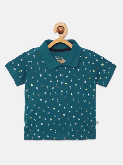 

SoLittle Boys Teal Blue Printed Polo Collar Cotton T-shirt