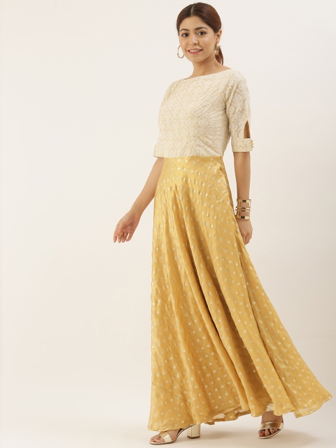 

EthnoVogue Women Beige Printed Fit and Flare Dress