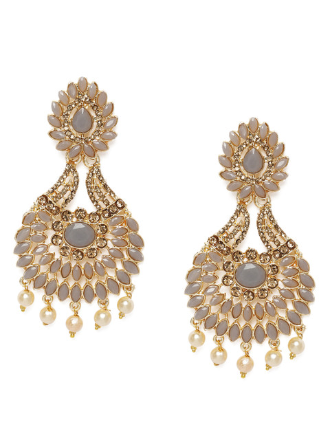 

Kord Store Grey Gold-Plated Kundan Studded Contemporary Drop Earrings