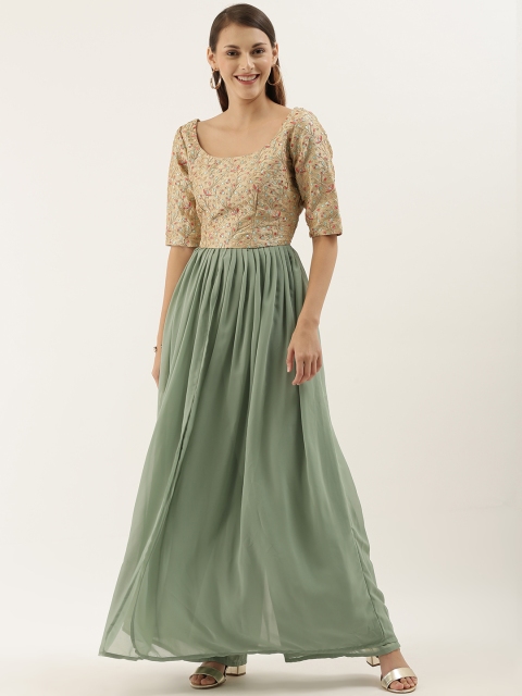 

EthnoVogue Women Sea Green & Beige Embroidered Top with Palazzos