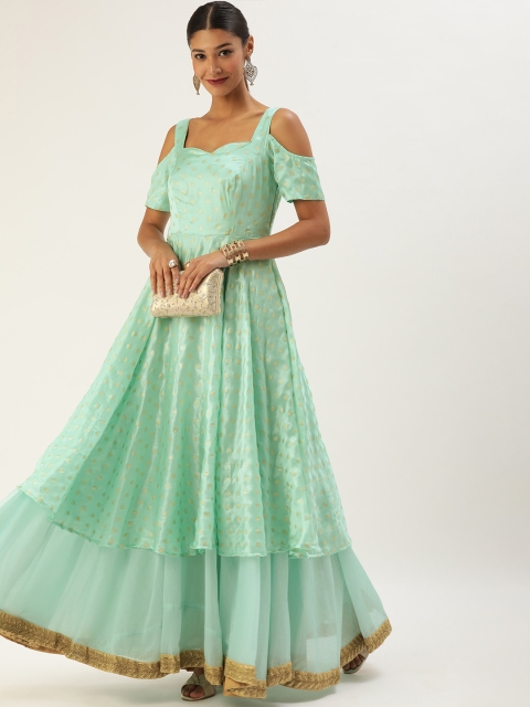 

EthnoVogue Women Green Printed Made to Measure Layered Gown