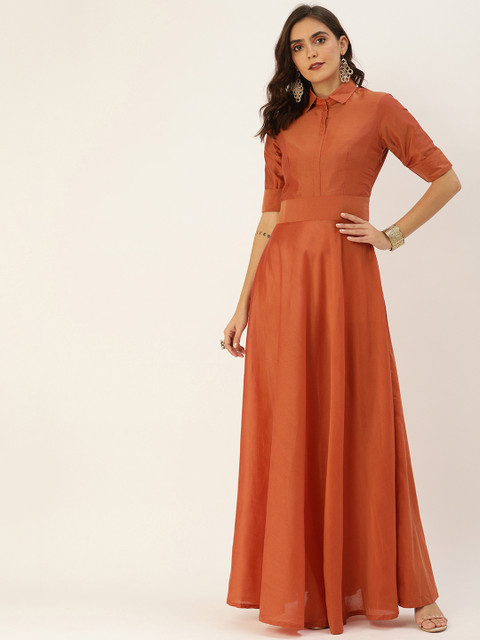 

EthnoVogue Women Brown Solid Made To Measure Maxi Dress