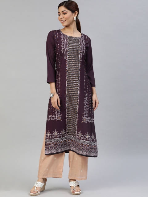 

AHIKA Women Purple & White Printed A-Line Kurta