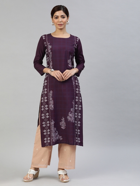 

AHIKA Women Purple & White Printed Straight Kurta