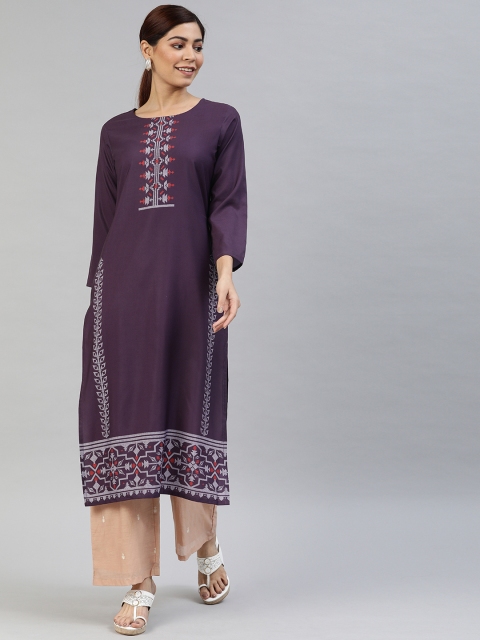 

AHIKA Women Purple Printed Straight Kurta