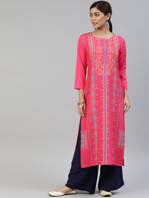 

AHIKA Women Pink Printed Straight Kurta