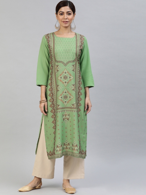 

AHIKA Women Green & Maroon Printed Straight Kurta