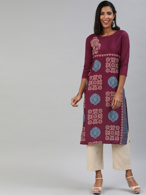 

AHIKA Women Maroon & Beige Printed Straight Kurta