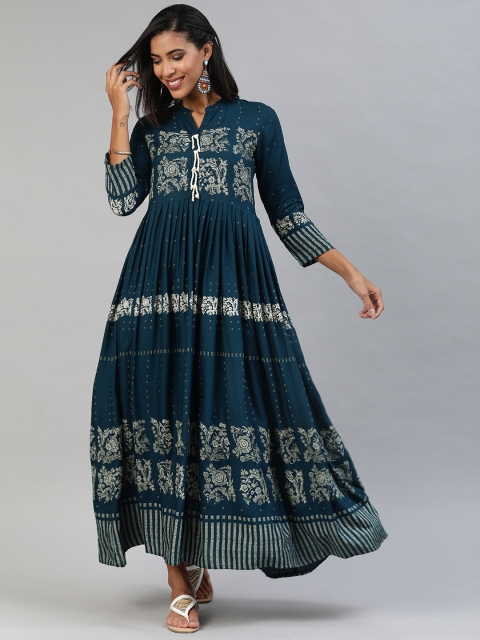 

AHIKA Women Teal Blue & White Printed Anarkali Kurta