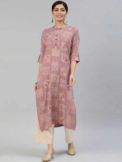 

AHIKA Women Mauve & Red Floral Printed Straight Kurta