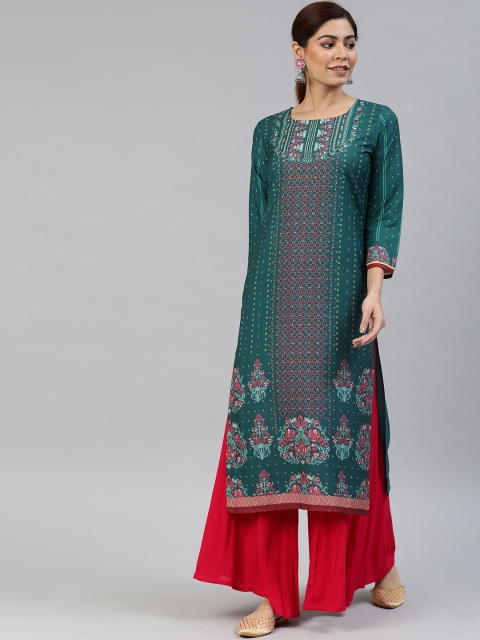 

AHIKA Women Teal Printed Straight Kurta