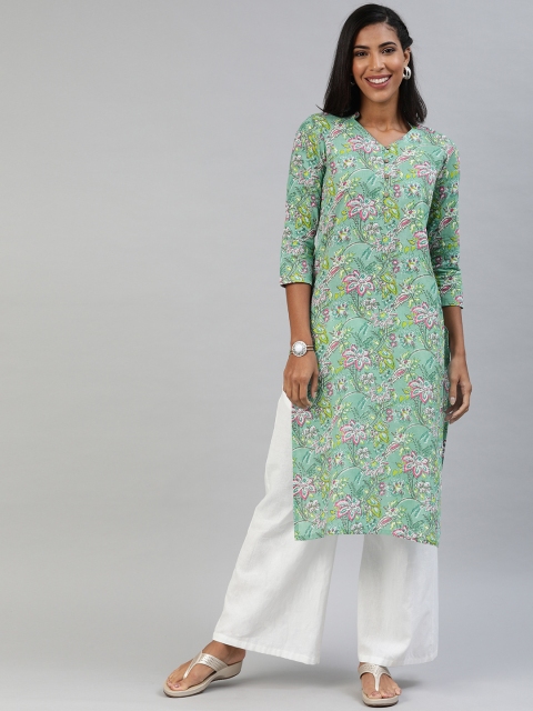 

AHIKA Women Sea Green Printed Straight Kurta