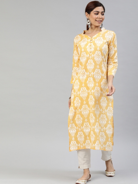 

AHIKA Women Yellow & White Printed Straight Kurta