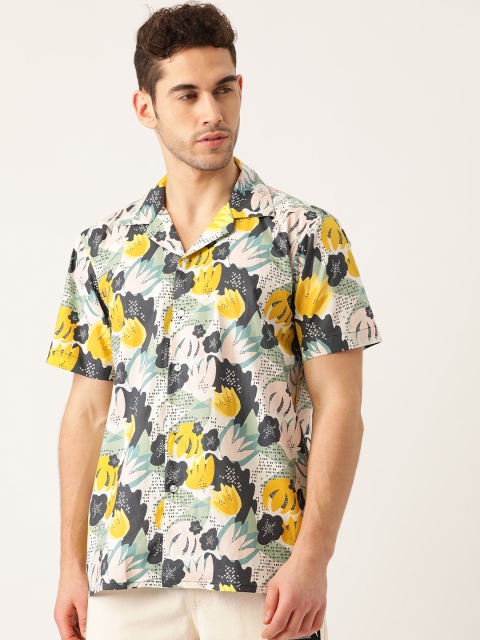 

Hancock Men White & Yellow Cotton Regular Relaxed Fit Floral Print Casual Shirt