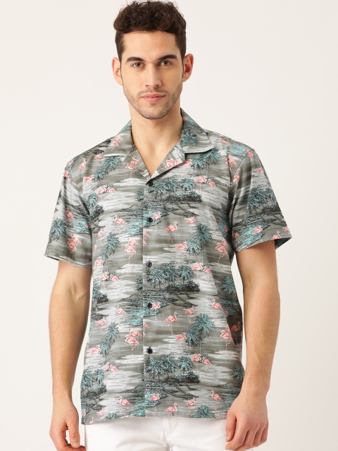 

Hancock Men Green & Grey Regular Fit Conversational Printed Pure Cotton Casual Shirt