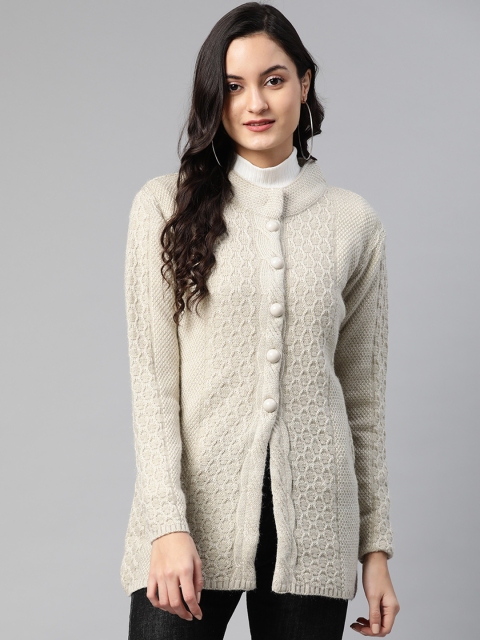 

Cayman Women Beige Woollen Self Design Cardigan