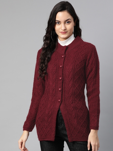 

Cayman Women Maroon Woollen Self Design Longline Cardigan