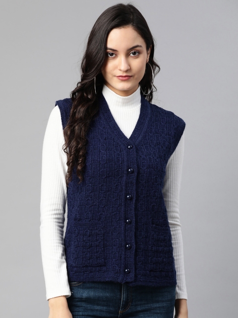 

Cayman Women Navy Blue Woollen Self-Design Cardigan