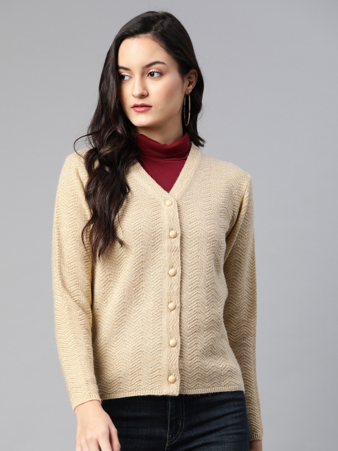 

Cayman Women Cream-Coloured Self Design Woollen Cardigan