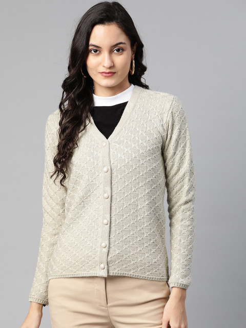 

Cayman Women Cream-Coloured Woollen Self-Design Cardigan