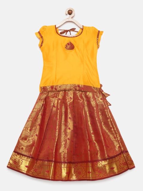 

Baby Lakshmi Girls Yellow & Gold-Toned Ready to Wear Pattu Pavadai