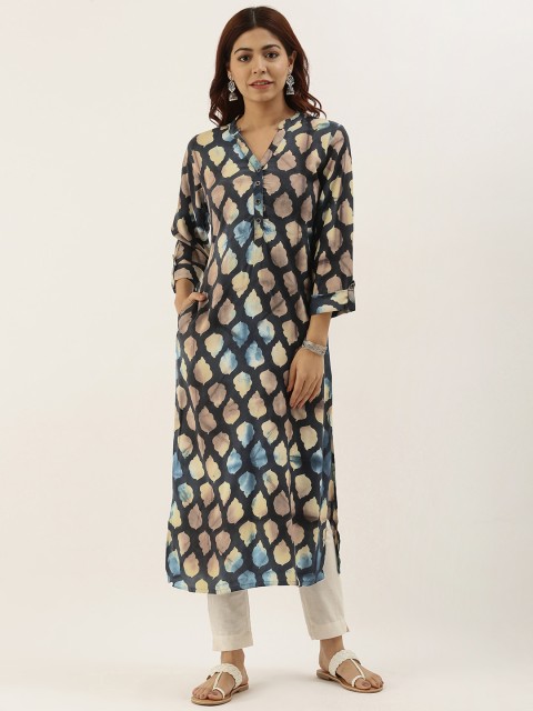 

AMUKTI Women Multicoloured Abstract Printed Straight Kurta, Multi