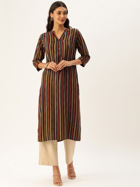 

AMUKTI Women Multicoloured Striped Straight Kurta, Multi