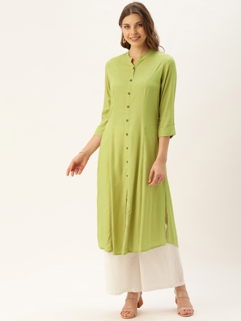 

AMUKTI Women Green Solid Panelled A-Line Kurta